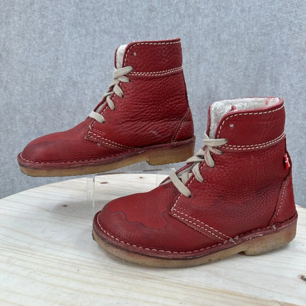 Duckfeet Odense Boots Womens Size 9 Red Leather Wool Lined Crepe Sole Danish 39